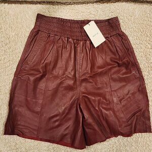 Gestuz Genuine Leather Shorts, NWT, Burgundy, Size L